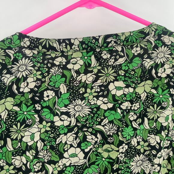 Ellos Dress Size 18 Green Black Floral Print Notch Neck Empire Puff Sleeve Plus - Picture 7 of 15
